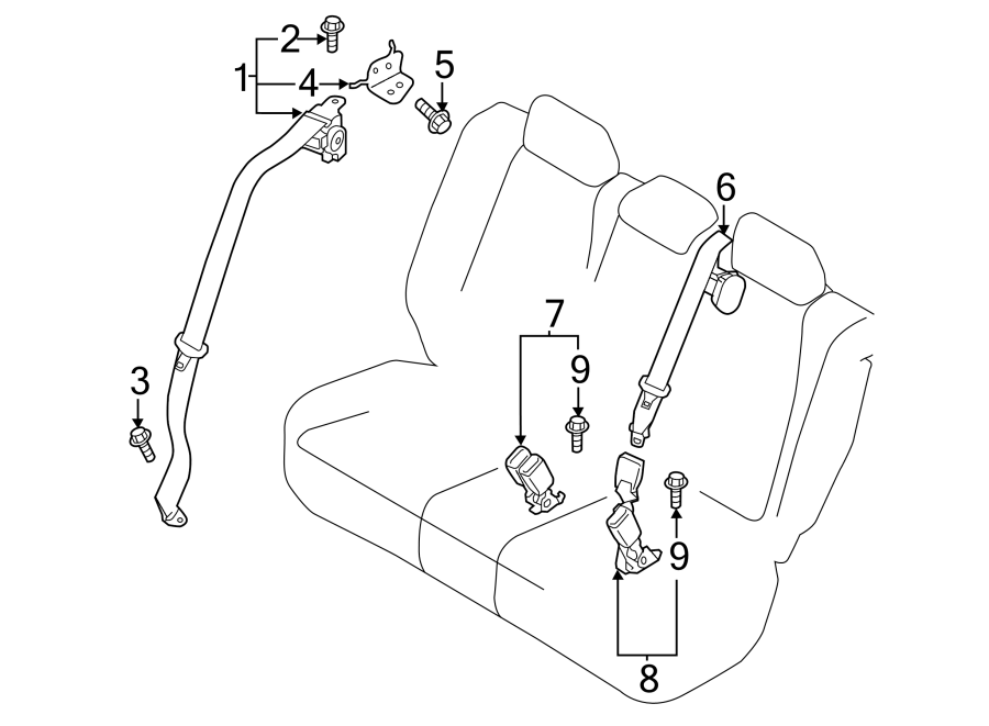 Diagram RESTRAINT SYSTEMS. SECOND ROW SEAT BELTS. for your Mazda CX-5  