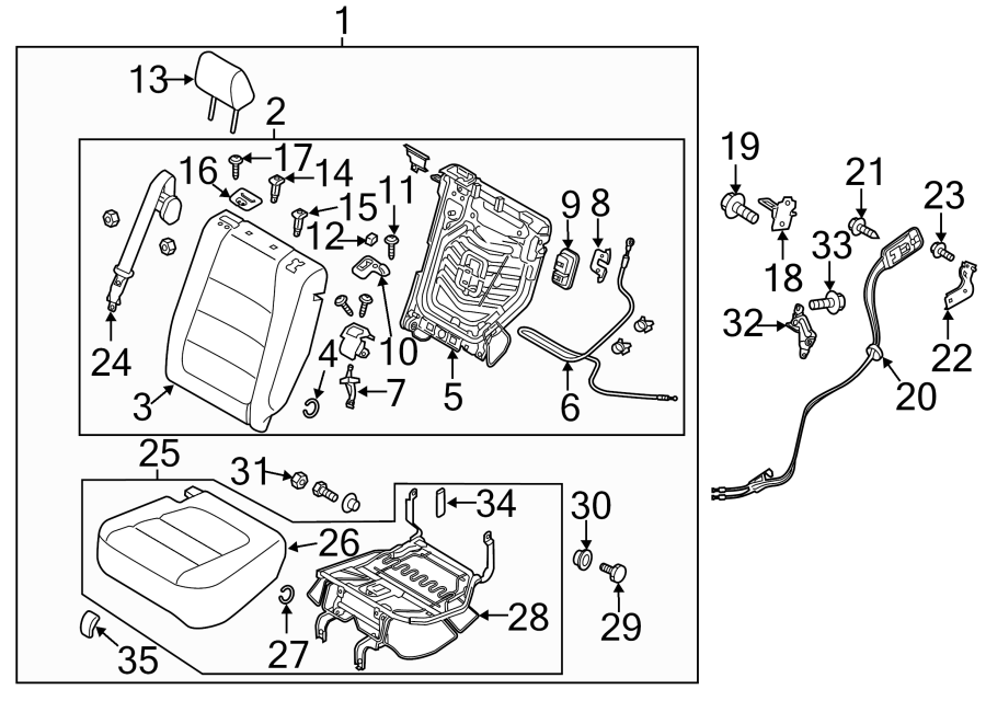 Diagram SEATS & TRACKS. SECOND ROW SEATS. for your 2015 Mazda MX-5 Miata   