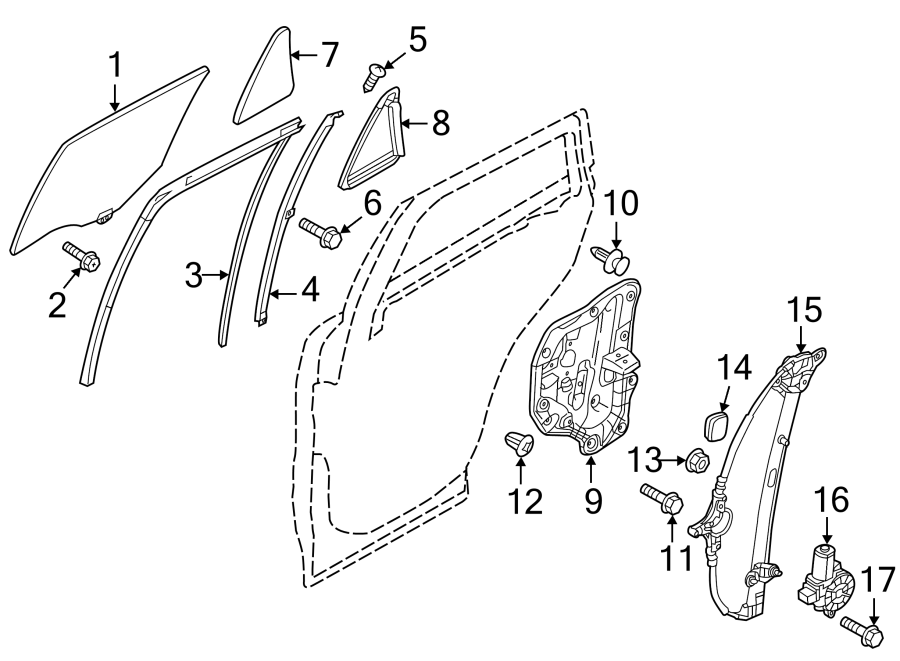 Diagram REAR DOOR. GLASS & HARDWARE. for your 1990 Mazda B2200 2.2L M/T Base Extended Cab Pickup Fleetside 
