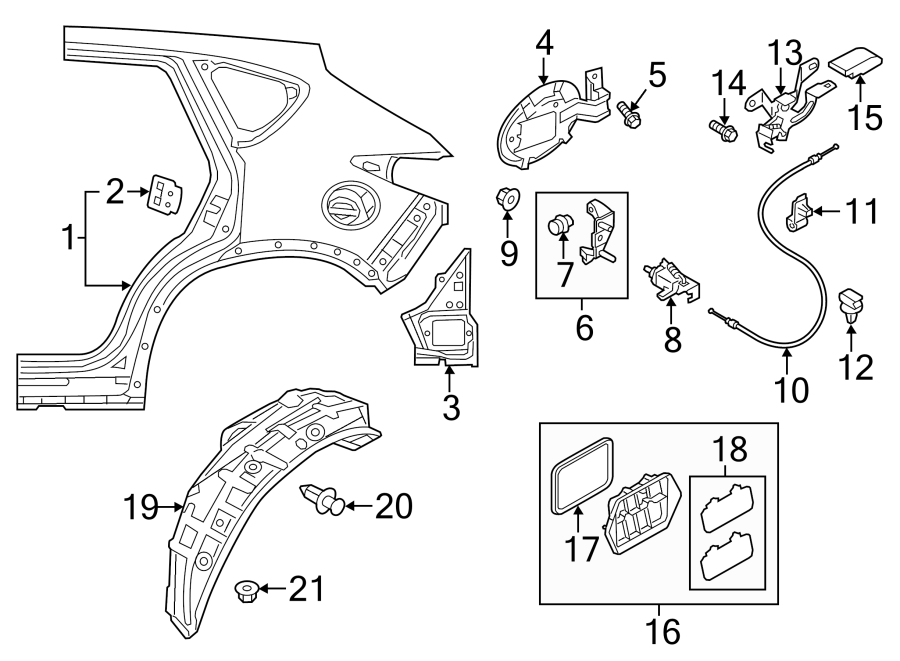 Diagram QUARTER PANEL & COMPONENTS. for your 2016 Mazda CX-5 2.5L SKYACTIV A/T AWD Touring Sport Utility 