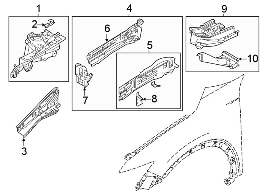 Diagram FENDER. STRUCTURAL COMPONENTS & RAILS. for your 2022 Mazda CX-5  2.5 Turbo Signature Sport Utility 