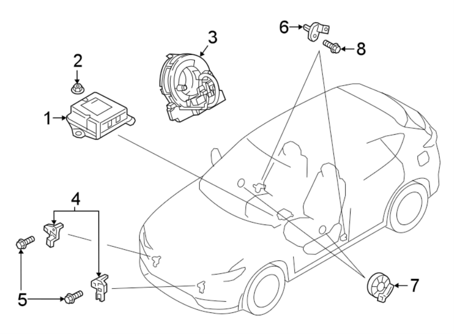 Diagram RESTRAINT SYSTEMS. AIR BAG COMPONENTS. for your 2022 Mazda CX-5 2.5L SKYACTIV A/T AWD 2.5 S Carbon Edition Sport Utility 