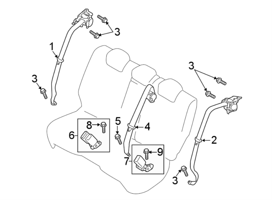 Diagram Restraint systems. Rear seat belts. for your 2020 Mazda CX-5 2.5L SKYACTIV A/T AWD Grand Touring Sport Utility 