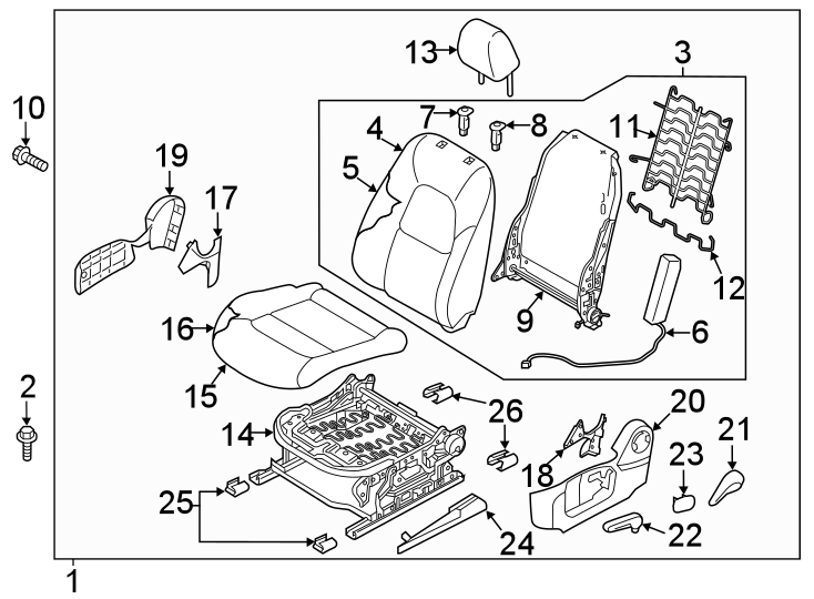 Diagram SEATS & TRACKS. DRIVER SEAT COMPONENTS. for your 2023 Mazda CX-5   