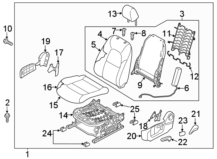 Diagram SEATS & TRACKS. DRIVER SEAT COMPONENTS. for your 2022 Mazda CX-9   