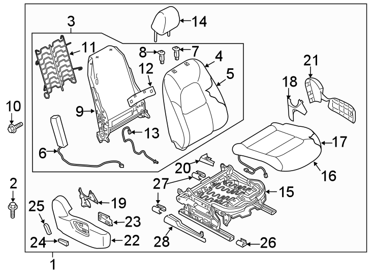 Diagram SEATS & TRACKS. PASSENGER SEAT COMPONENTS. for your 2022 Mazda CX-9   