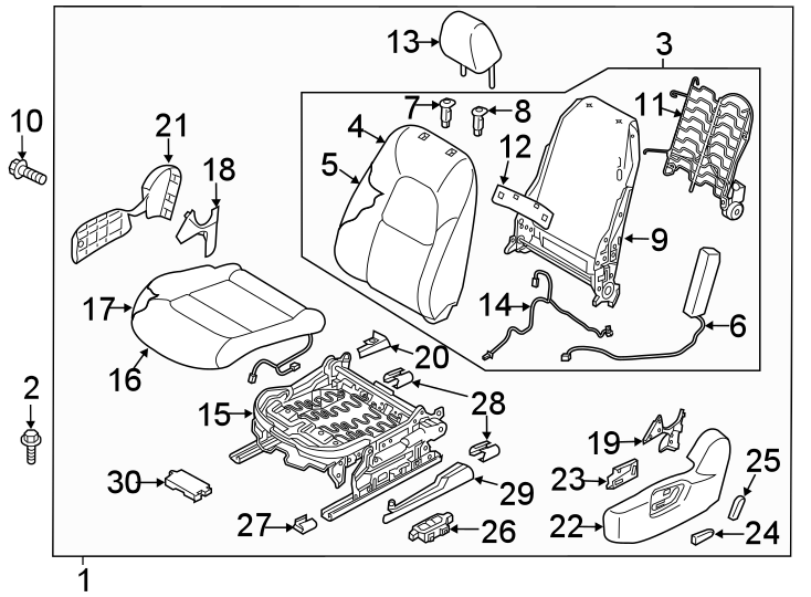 Diagram SEATS & TRACKS. DRIVER SEAT COMPONENTS. for your 2021 Mazda MX-5 Miata  RF Club Convertible 