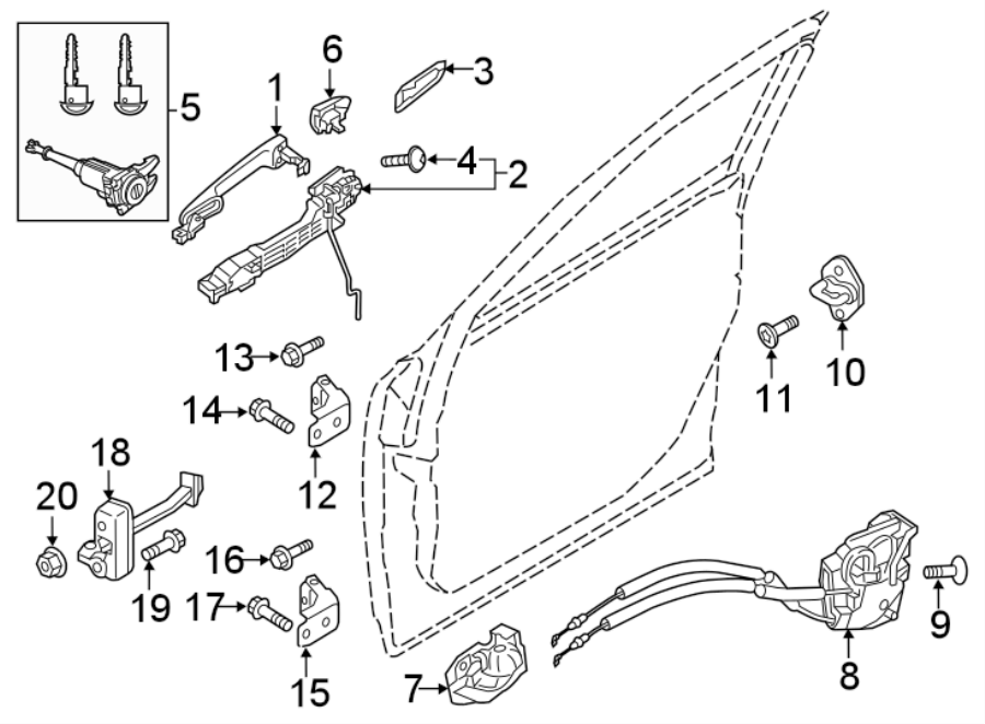 Diagram FRONT DOOR. LOCK & HARDWARE. for your 2021 Mazda CX-5 2.5L SKYACTIV A/T AWD Sport Sport Utility 