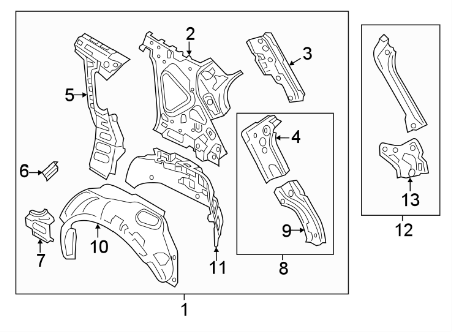 Diagram QUARTER PANEL. INNER STRUCTURE. for your Mazda