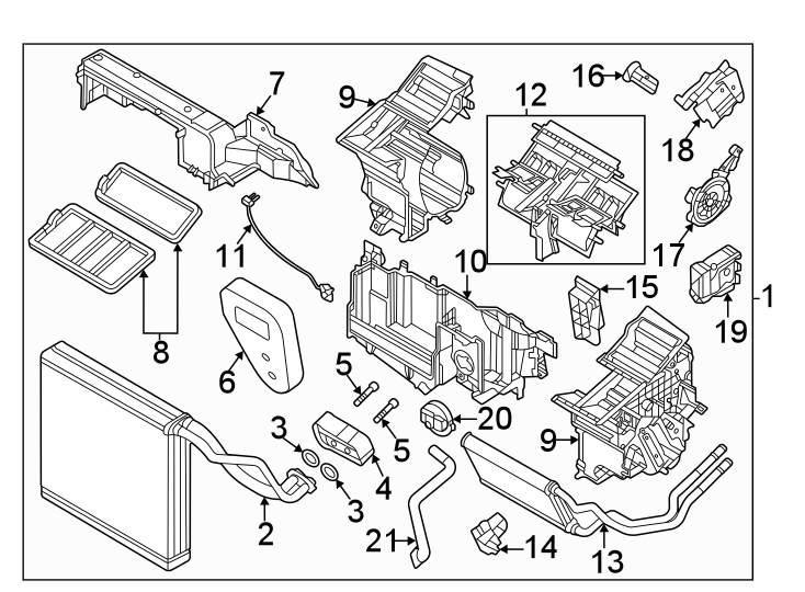 Diagram AIR CONDITIONER & HEATER. EVAPORATOR & HEATER COMPONENTS. for your Mazda CX-5  