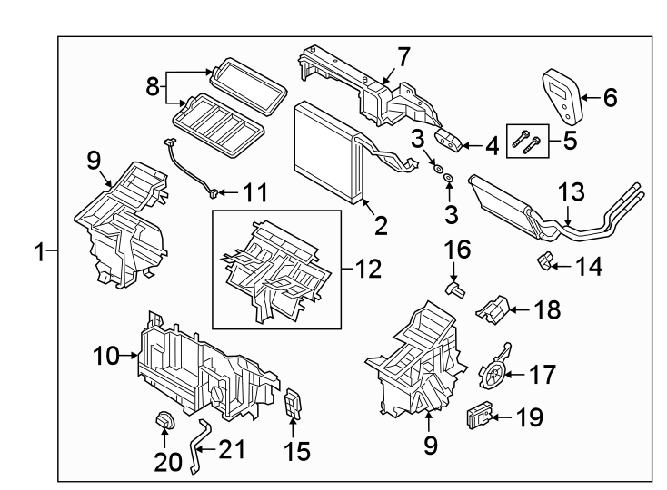 Diagram AIR CONDITIONER & HEATER. EVAPORATOR & HEATER COMPONENTS. for your Mazda