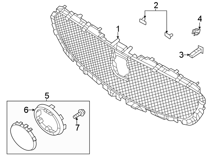 Diagram Front bumper & grille. Grille & components. for your 2009 Mazda MX-5 Miata  Sport Convertible 