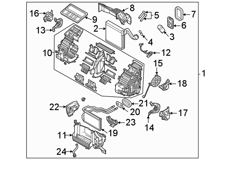 Diagram Air conditioner & heater. Evaporator & heater components. for your 2015 Mazda MX-5 Miata   