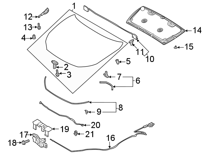 Diagram Hood & components. for your 2012 Mazda MX-5 Miata   