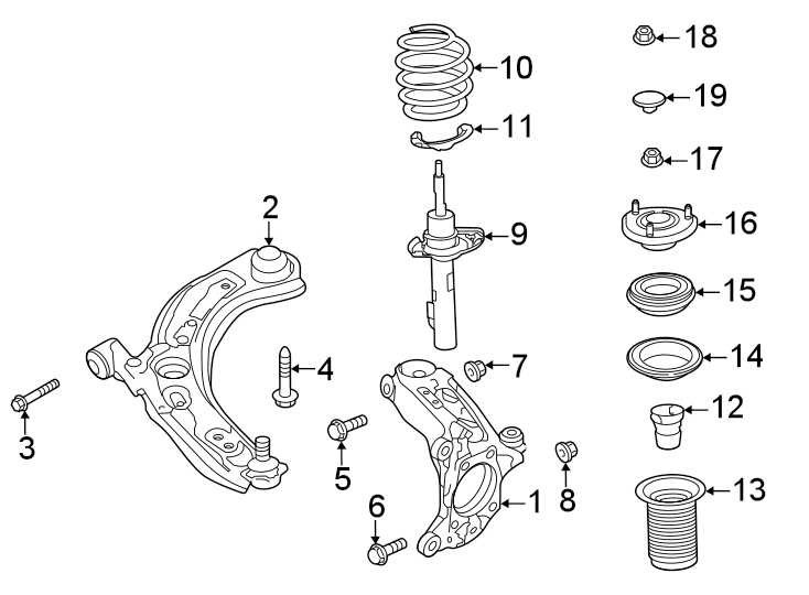 Diagram Front suspension. Suspension components. for your 2020 Mazda CX-5  Grand Touring Reserve Sport Utility 