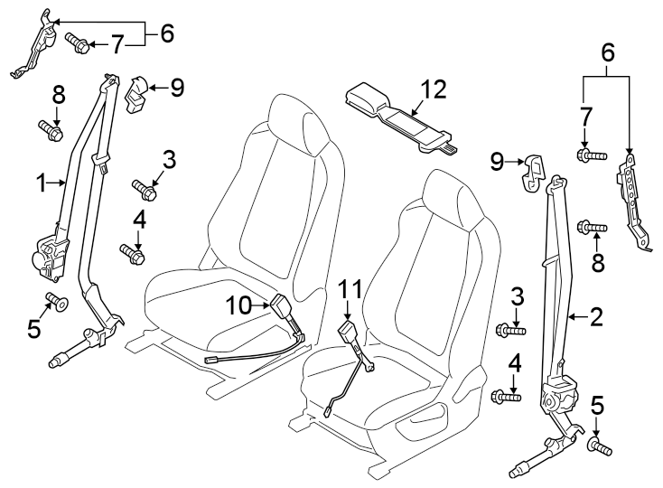 Diagram Restraint systems. Front seat belts. for your 2021 Mazda CX-30  2.5 S Sport Utility 