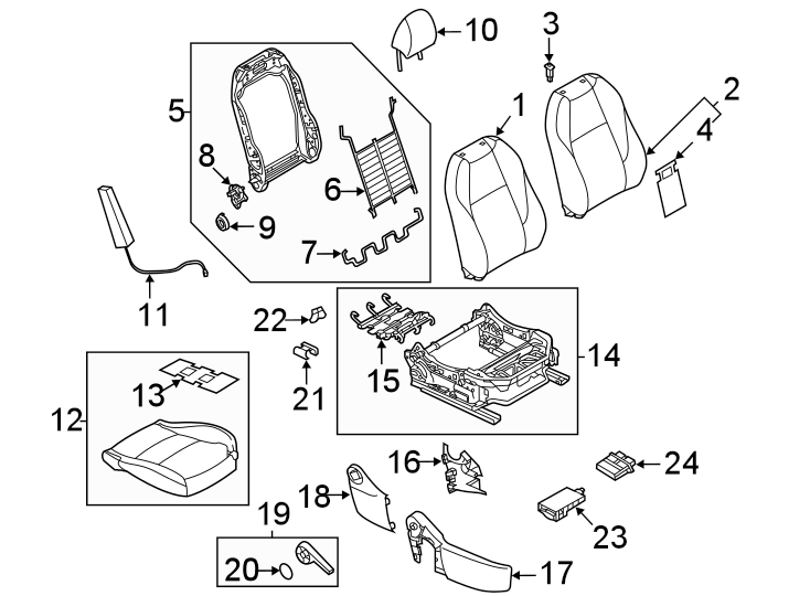 Diagram Seats & tracks. Passenger seat components. for your 2022 Mazda CX-5 2.5L SKYACTIV A/T AWD 2.5 S Carbon Edition Sport Utility 