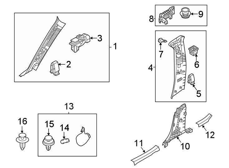 Diagram Pillars. Rocker & floor. Interior trim. for your 2005 Mazda Tribute   