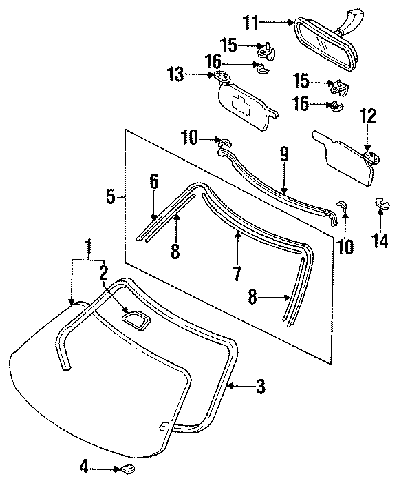 Diagram COWL & WINDSHIELD. WINDSHIELD GLASS. for your Mazda