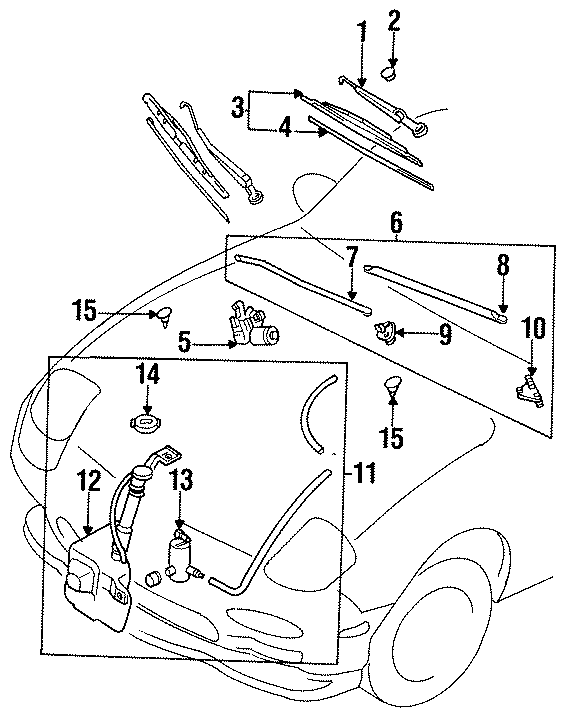 Diagram COWL & WINDSHIELD. WIPER & WASHER COMPONENTS. for your Mazda RX-7  