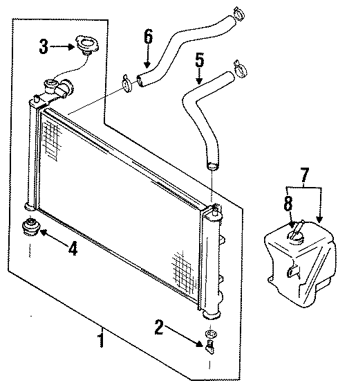 Diagram RADIATOR & COMPONENTS. for your 1995 Mazda Protege  ES Sedan 