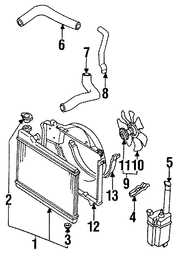 Diagram RADIATOR & COMPONENTS. for your Mazda