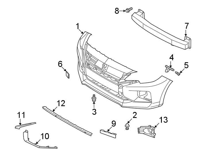 13Front bumper & grille. Bumper & components.https://images.simplepart.com/images/parts/motor/fullsize/6216570.png