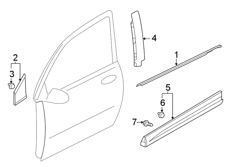 1Front door. Exterior trim.https://images.simplepart.com/images/parts/motor/fullsize/6254445.png