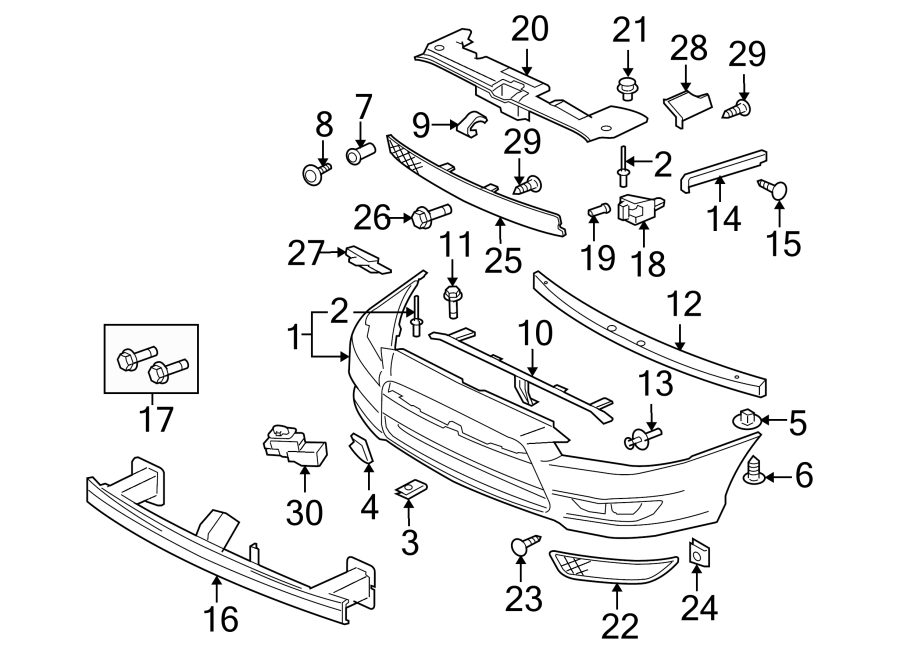 29Front bumper & grille. Bumper & components.https://images.simplepart.com/images/parts/motor/fullsize/6292010.png