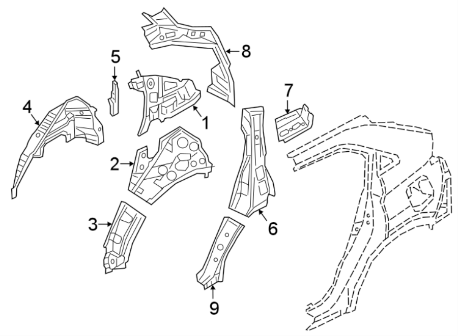 3Quarter panel. Inner structure.https://images.simplepart.com/images/parts/motor/fullsize/6300580.png