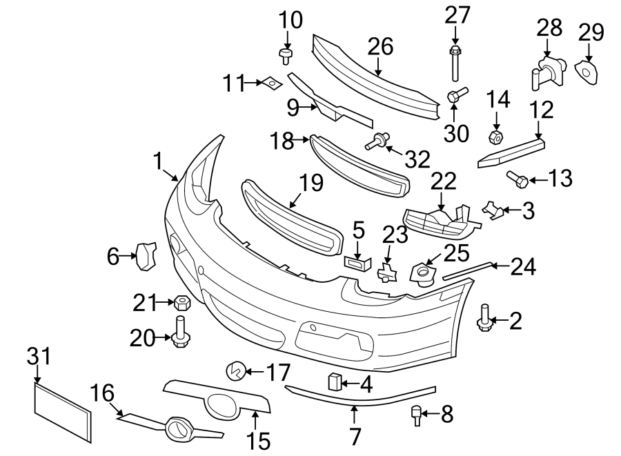 Diagram FRONT BUMPER. BUMPER & COMPONENTS. for your 2005 Porsche Cayenne   