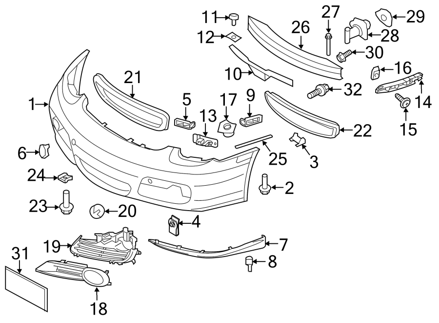 Diagram FRONT BUMPER. BUMPER & COMPONENTS. for your 2005 Porsche Cayenne   