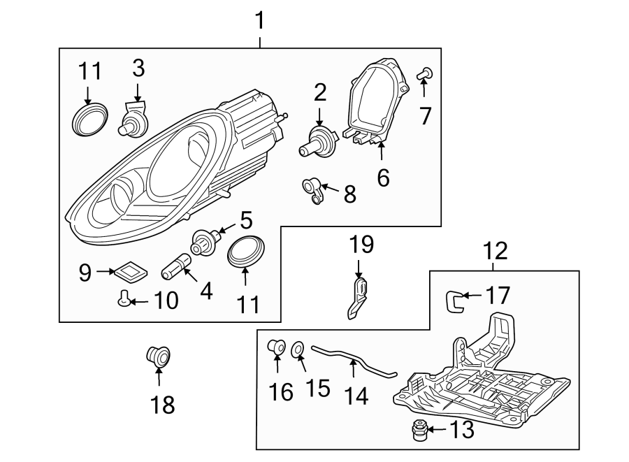 Diagram FRONT LAMPS. HEADLAMP COMPONENTS. for your 2011 Porsche Cayenne   