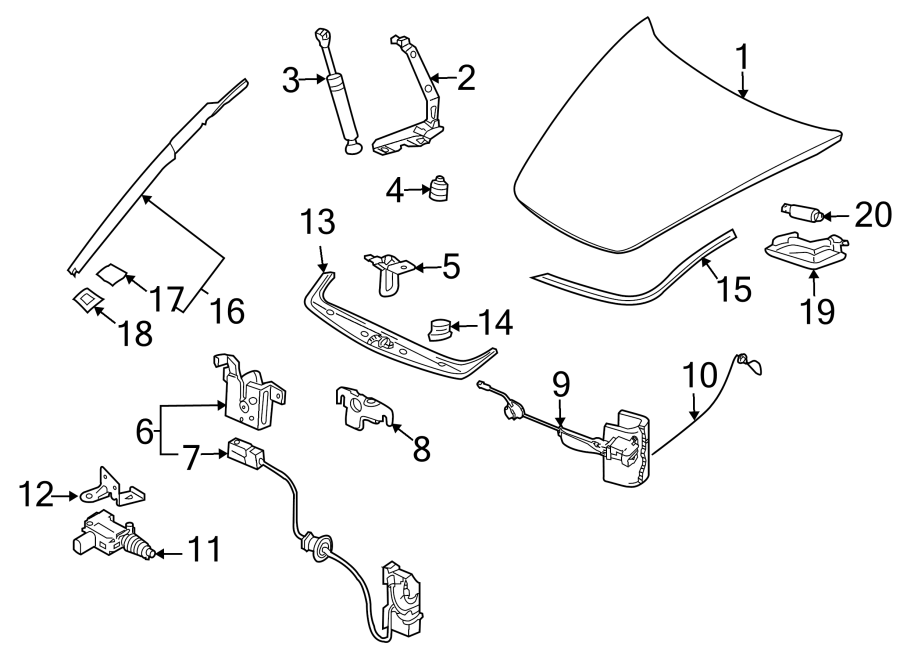 Diagram HOOD & COMPONENTS. for your 2004 Porsche Cayenne   