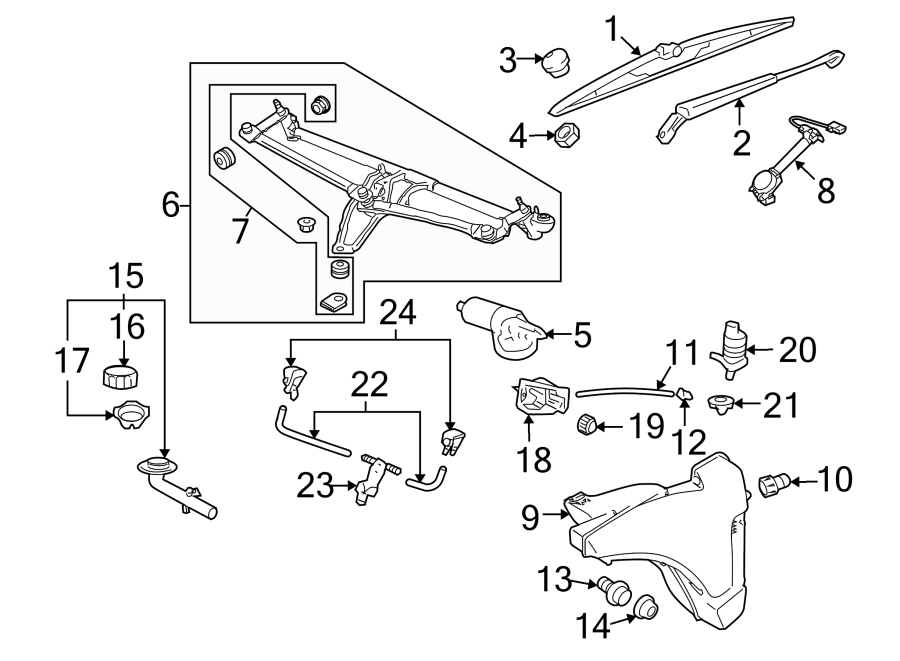 Diagram WINDSHIELD. WIPER & WASHER COMPONENTS. for your 2022 Porsche Cayenne   