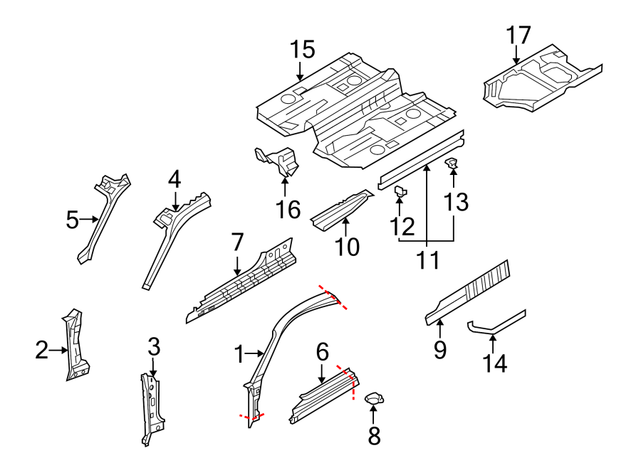 17PILLARS. ROCKER & FLOOR. FLOOR & RAILS. HINGE PILLAR.https://images.simplepart.com/images/parts/motor/fullsize/6925330.png