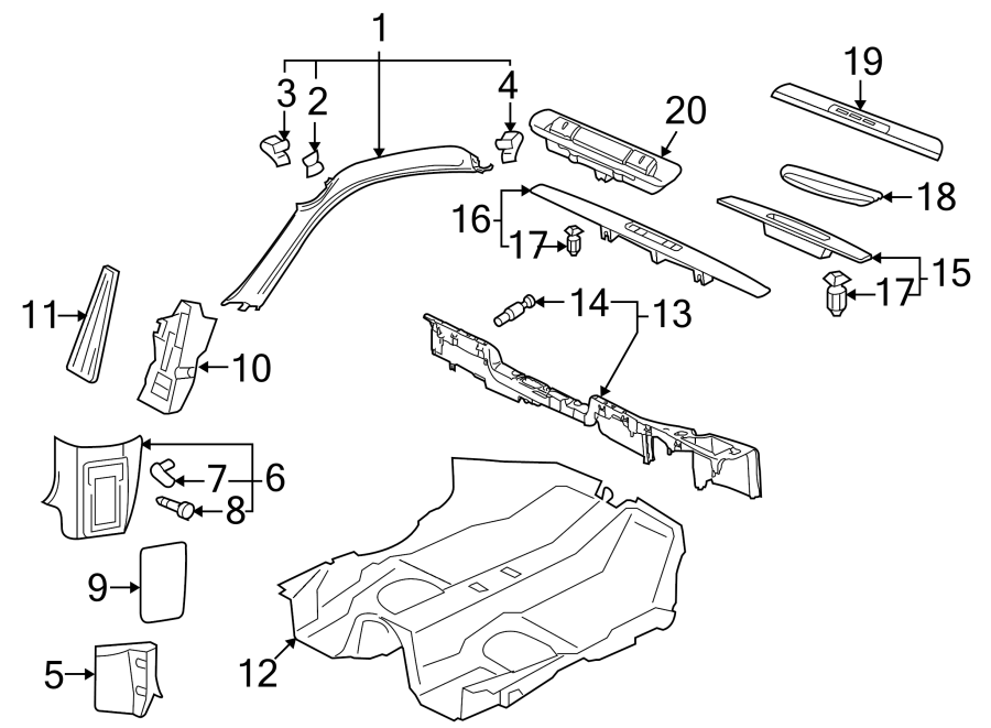 Diagram PILLARS. ROCKER & FLOOR. INTERIOR TRIM. for your Porsche Cayenne  