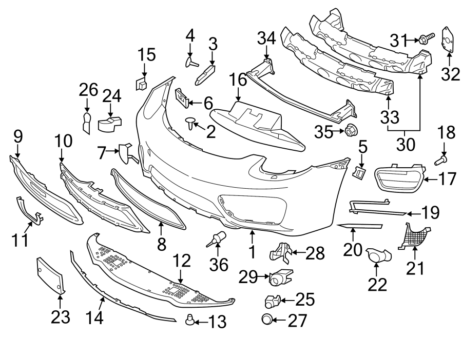 Diagram FRONT BUMPER. BUMPER & COMPONENTS. for your 2015 Porsche Cayenne   