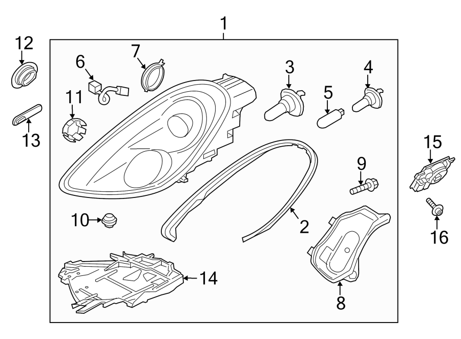 Diagram FRONT LAMPS. HEADLAMP COMPONENTS. for your 2022 Porsche Cayenne   