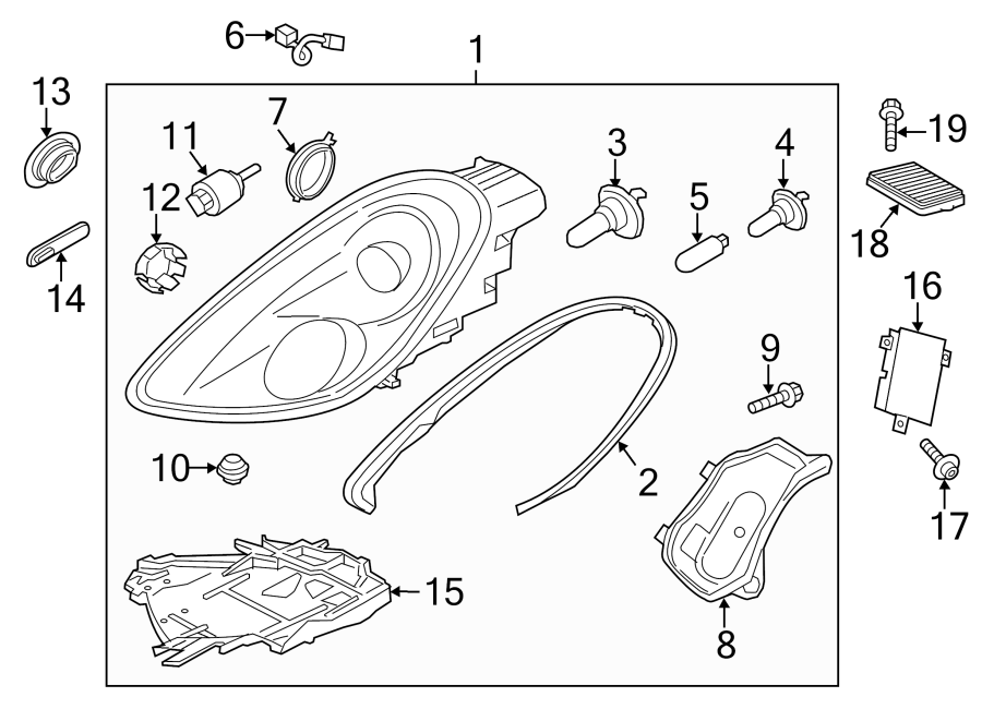 Diagram FRONT LAMPS. HEADLAMP COMPONENTS. for your 2023 Porsche Cayenne  Turbo Coupe Sport Utility 