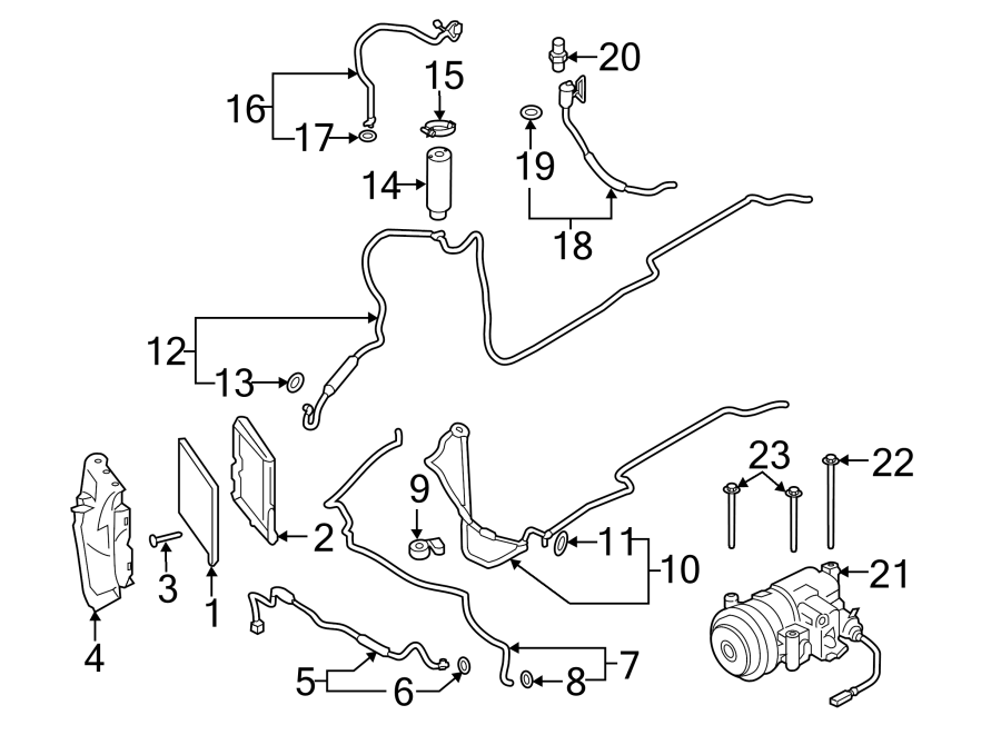 Diagram AIR CONDITIONER & HEATER. COMPRESSOR & LINES. CONDENSER. for your 2023 Porsche Cayenne  Coupe Platinum Edition Sport Utility 