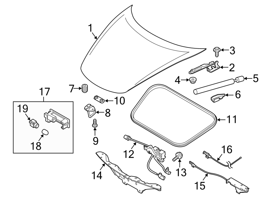 Diagram HOOD & COMPONENTS. for your 2011 Porsche Cayenne   