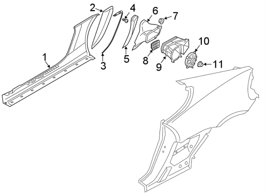 11Quarter panel. Exterior trim.https://images.simplepart.com/images/parts/motor/fullsize/6926407.png