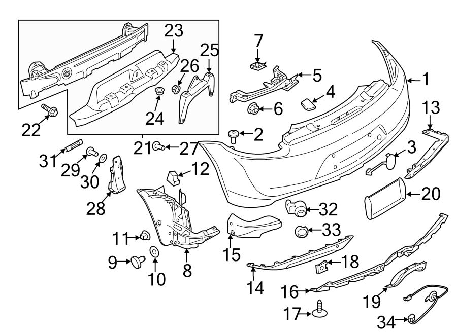 Diagram REAR BUMPER. BUMPER & COMPONENTS. for your 2015 Porsche Cayenne   