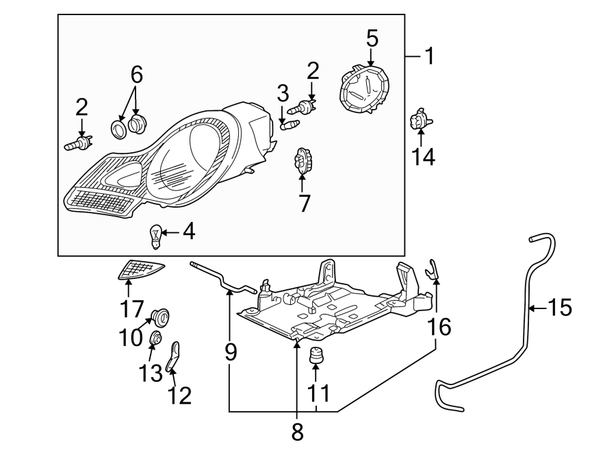 9FRONT LAMPS. HEADLAMP COMPONENTS.https://images.simplepart.com/images/parts/motor/fullsize/6931030.png