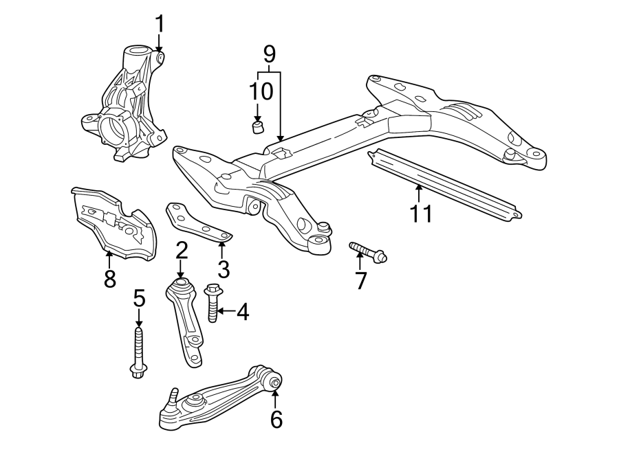 9Front suspension. Suspension components.https://images.simplepart.com/images/parts/motor/fullsize/6931145.png