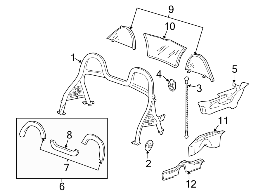 11PILLARS. ROCKER & FLOOR. ROLL BAR & HEADREST ASSEMBLY.https://images.simplepart.com/images/parts/motor/fullsize/6931300.png