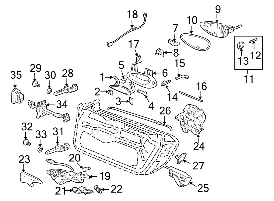 Diagram DOOR. LOCK & HARDWARE. for your Porsche