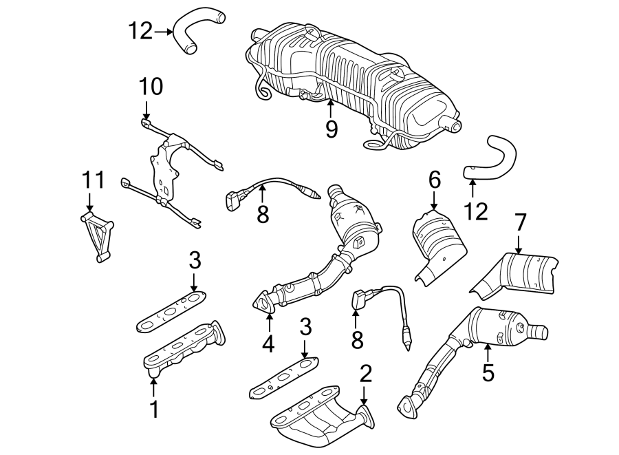 Diagram EXHAUST SYSTEM. EXHAUST COMPONENTS. MANIFOLD. for your 2017 Porsche Cayenne   