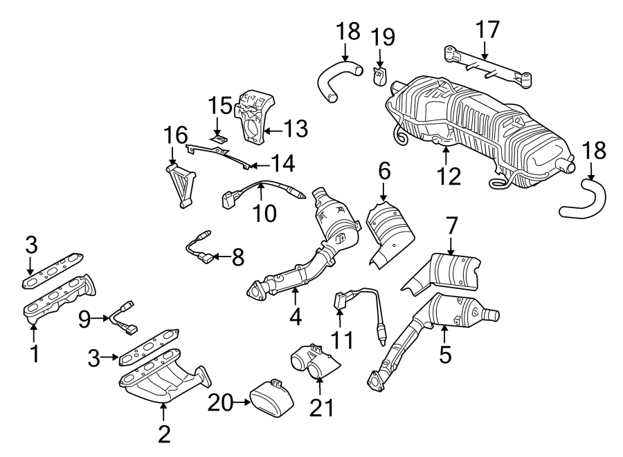 Diagram EXHAUST SYSTEM. EXHAUST COMPONENTS. EXHAUST MANIFOLD. for your 2017 Porsche Cayenne   